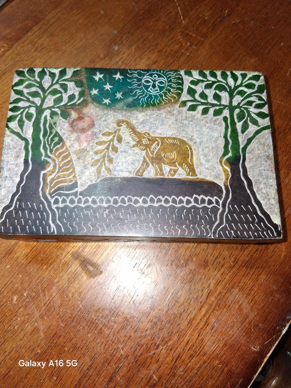 Gold Elephant Mixed Media Wall Plaque with Green Accents